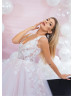 Beaded Lace Tulle Deep V Back Sexy Wedding Dress